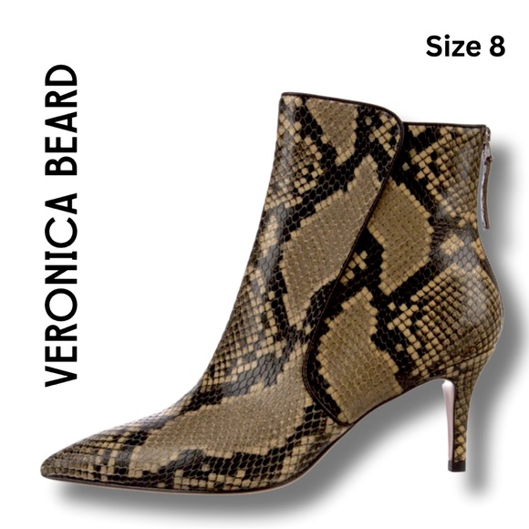Veronica Beard Python Snake Print Leather Ankle Boots - Tan and Black, size 8 - Picture 1 of 4